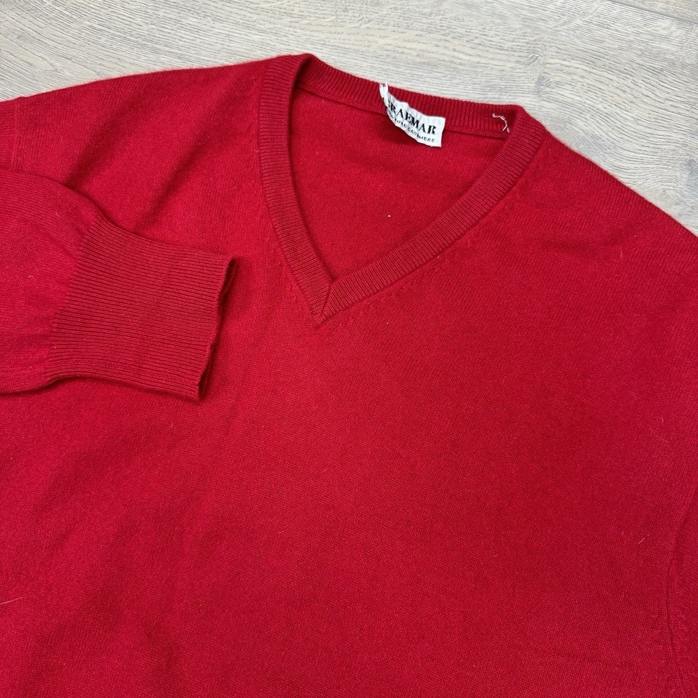 Braemar 100% Pure Cashmere Red V Neck‎ Pullover Sweater Preppy
